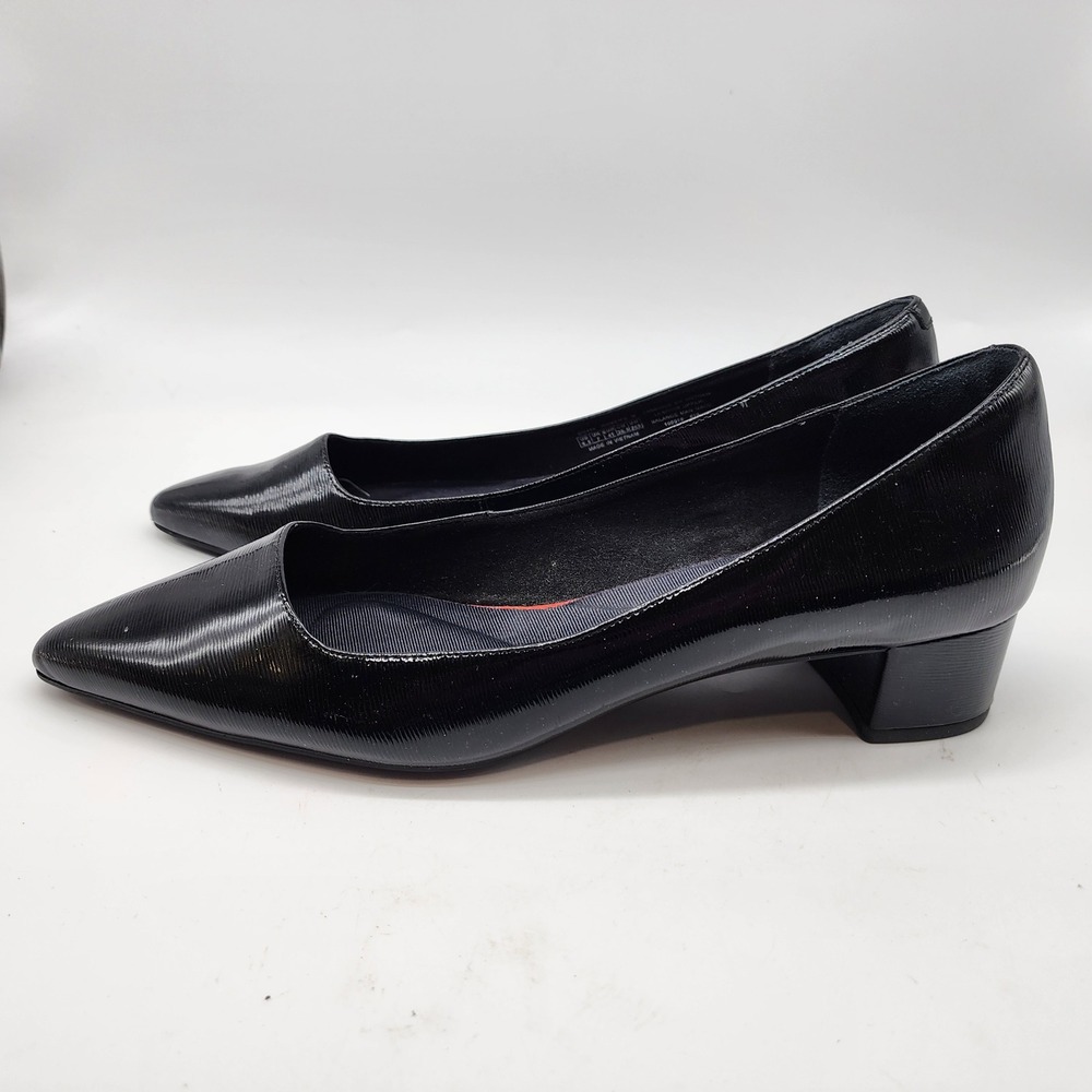 Rockport Total Motion Pump Women's 9.5 Black Patent Point Toe Block Heel Shoes - Picture 6 of 10